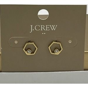J. Crew Minimal Gold Tone Crystal Hexagon Plain Stud Earrings